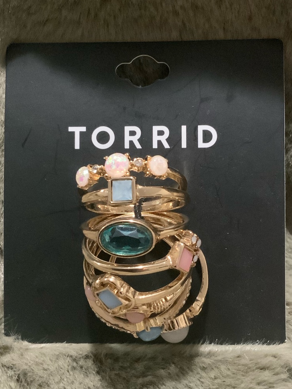 NWT Torrid Gold-Tone Multi-Stone Stackable Ring Set of 8 - Blue & Pink Size 11